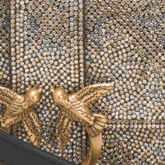 PINKO Leather Love One Rhinestone Shoulder Bag With Strap - Picture 2 of 5